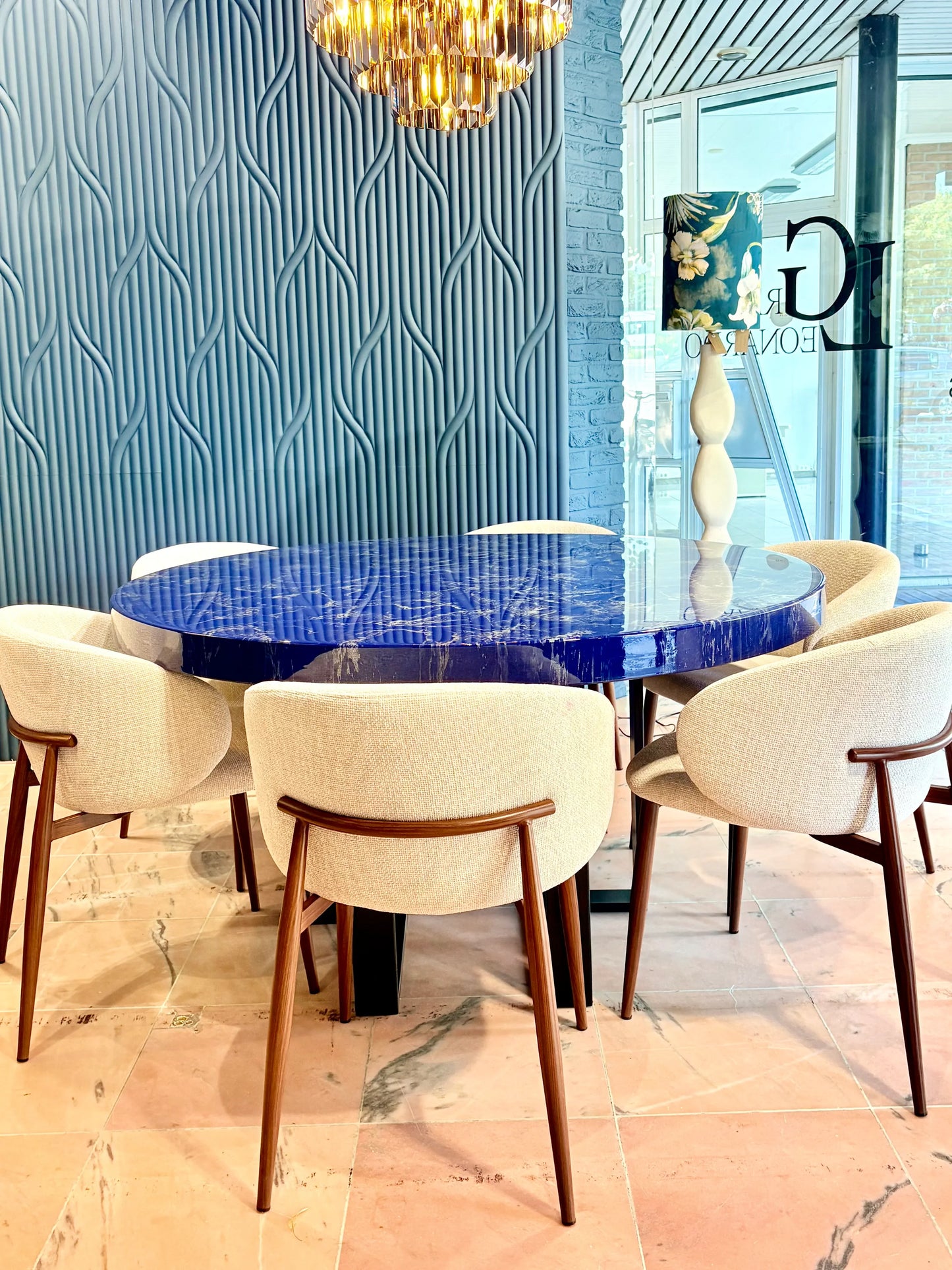Silver Cloud Marble Effect Dining Table (Custom Handmade) - Leonardo Gravina