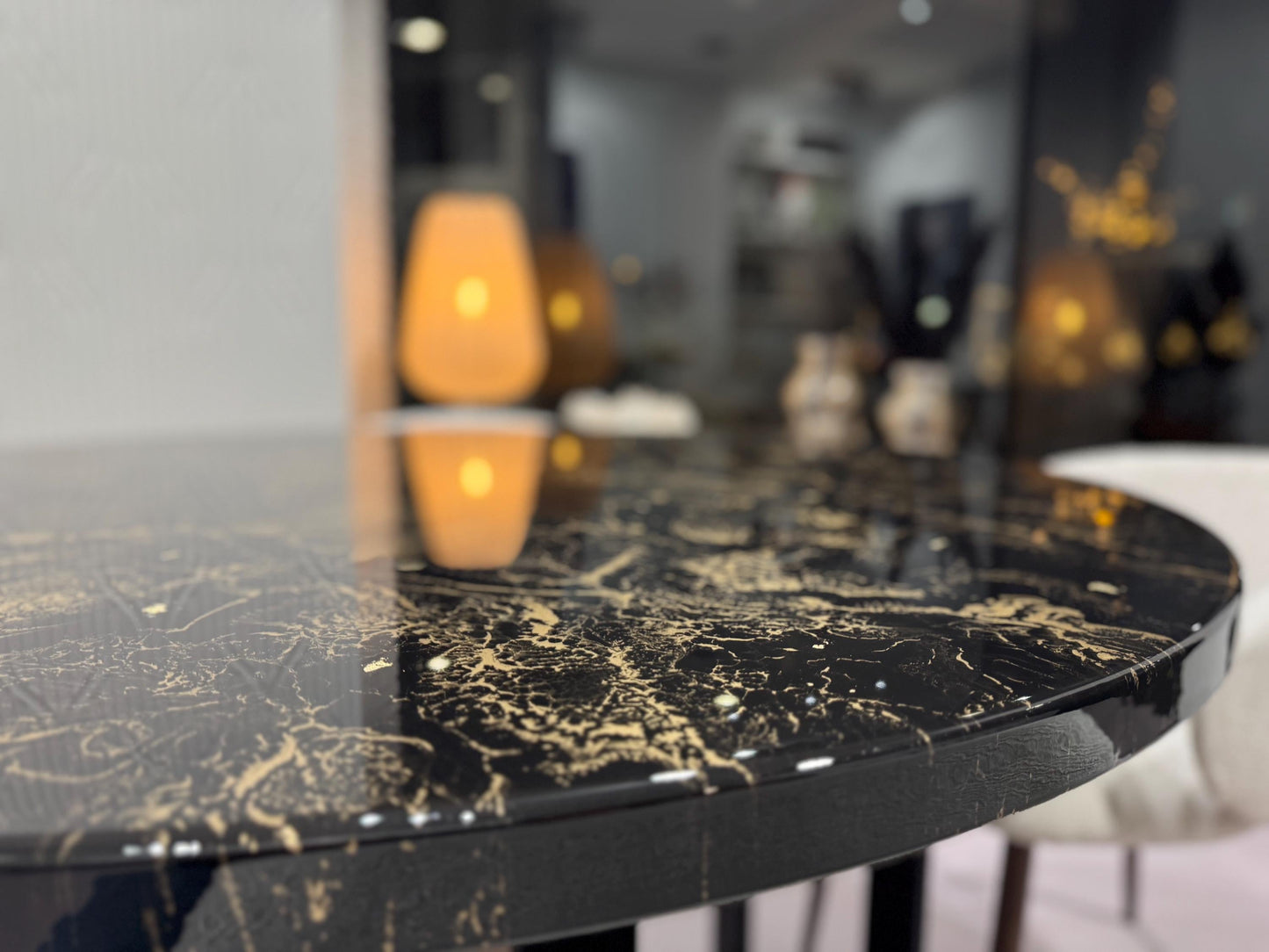 Round Dining Table | Black and Gold Cloud Design