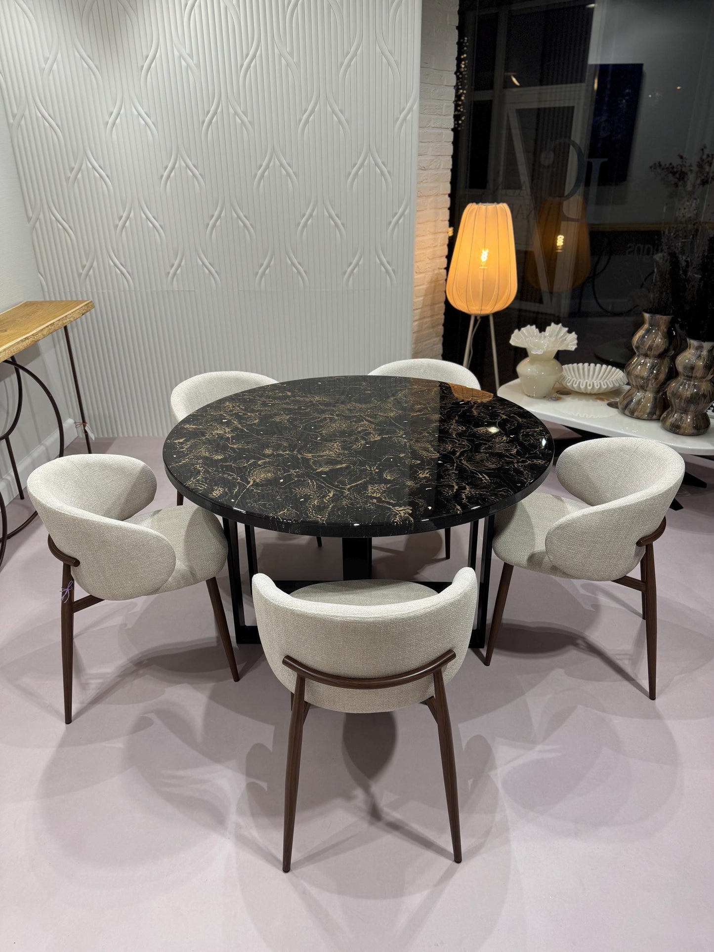 Round Dining Table | Black and Gold Cloud Design