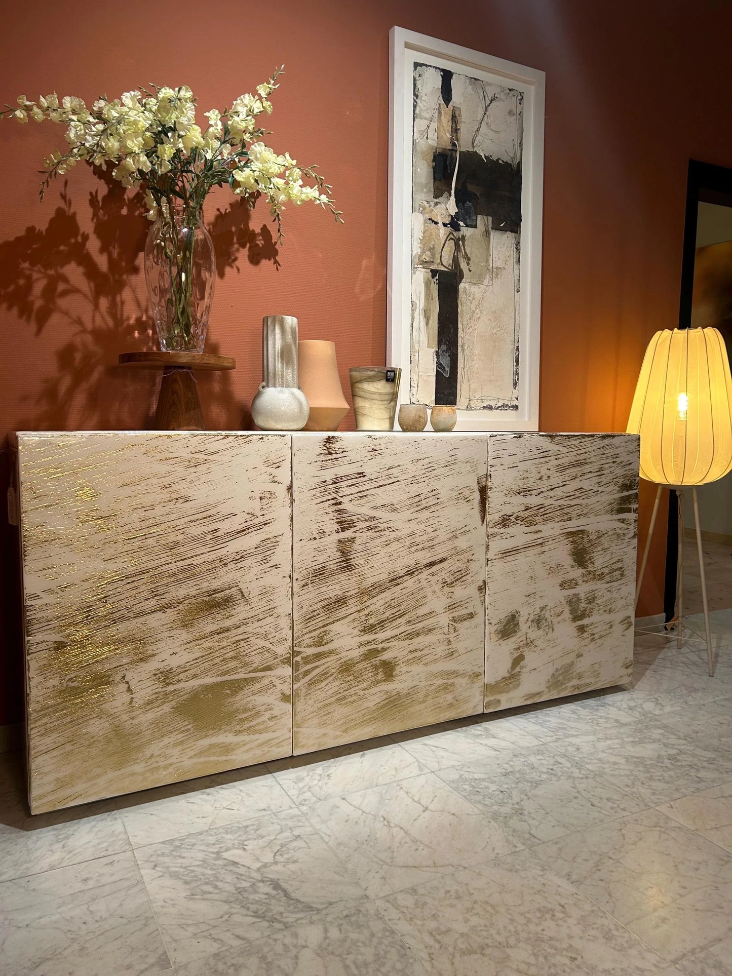 White & Gold 3D Resin Sideboard (Luxury Handmade) - Leonardo Gravina