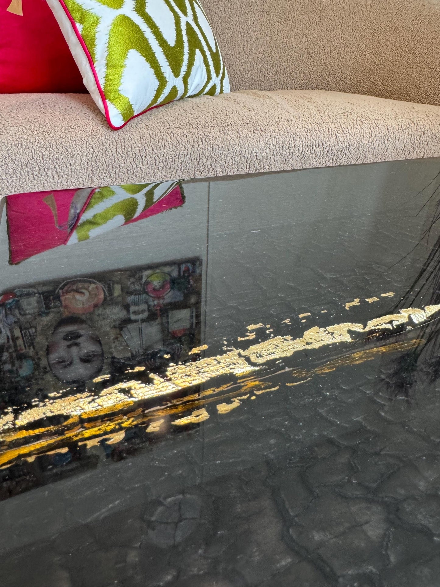 Reclaimed Wood Table | Shou Sugi Ban | Gold Finish