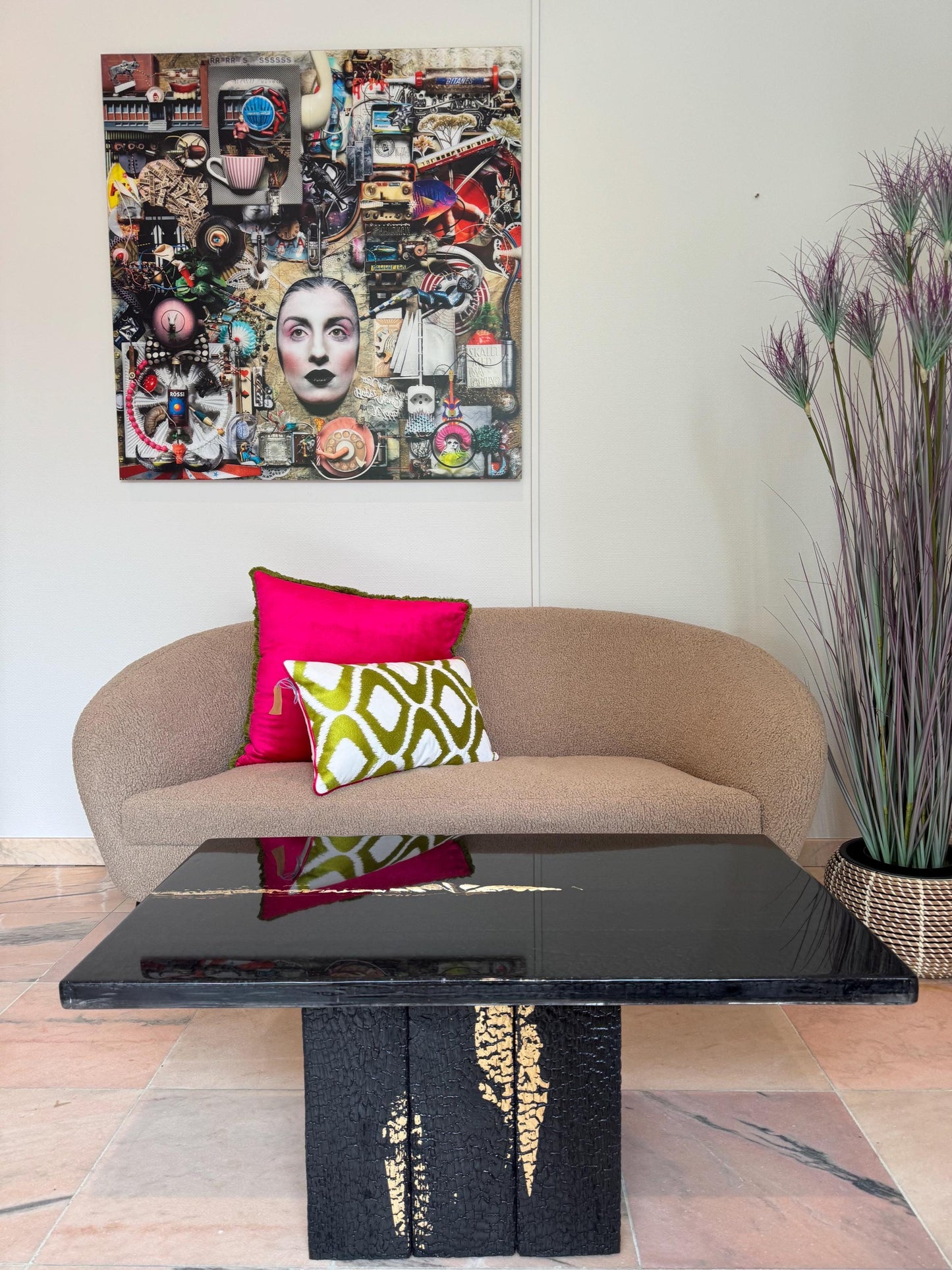 Reclaimed Wood Table | Shou Sugi Ban | Gold Finish