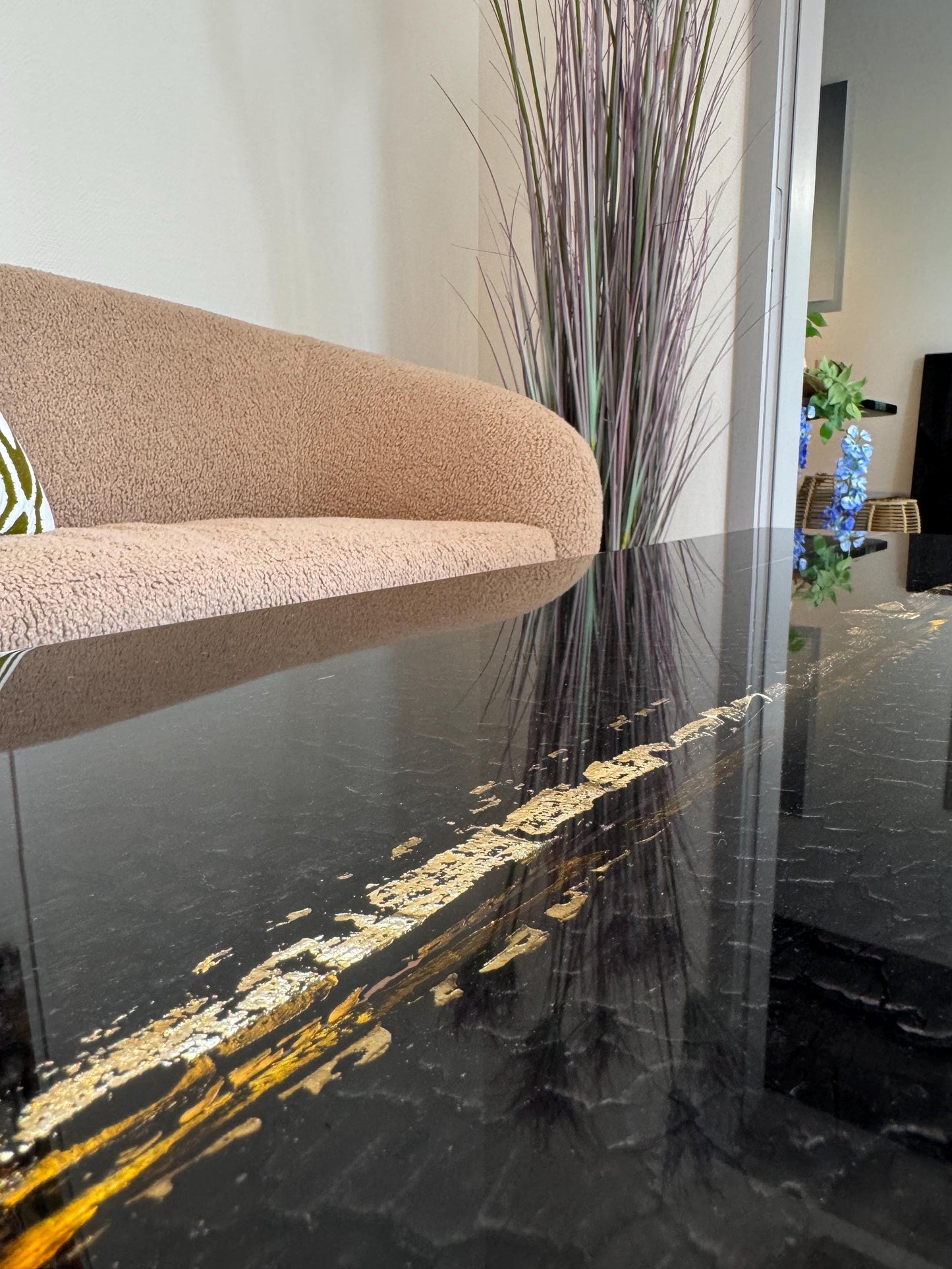 Reclaimed Wood Table | Shou Sugi Ban | Gold Finish