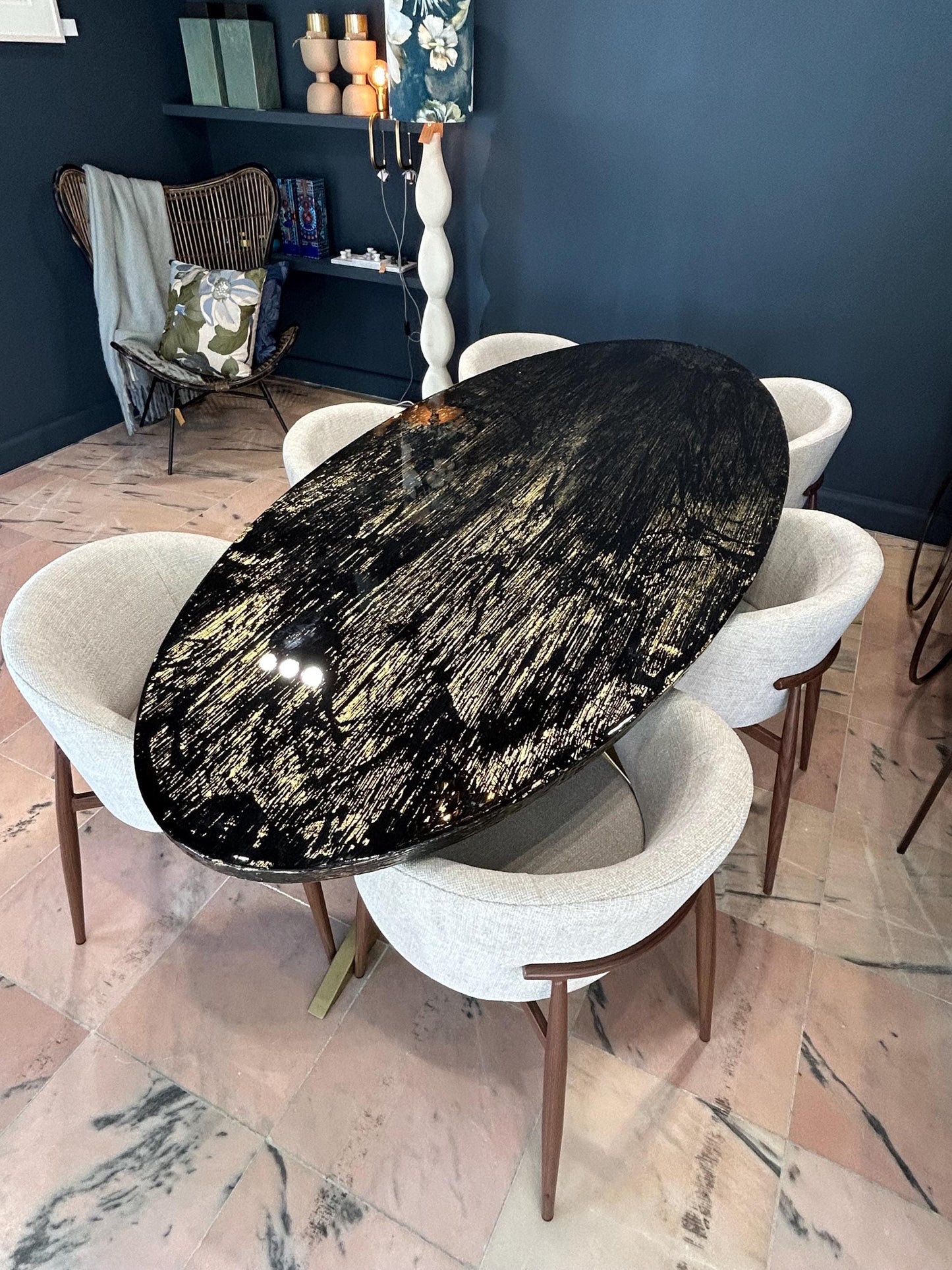 Bespoke Oval Dining Table | Black and Gold