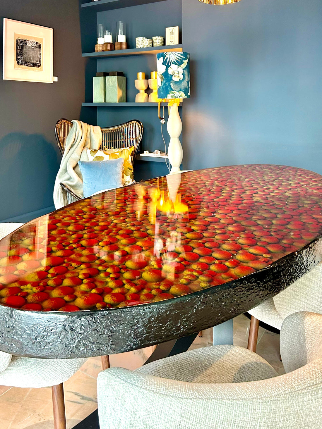 hand-sculpted, bespoke 1-of-1 edition oval dining table, built around a proprietary multi-layering technique that gives the surface an almost impossible sense of three-dimensional depth
