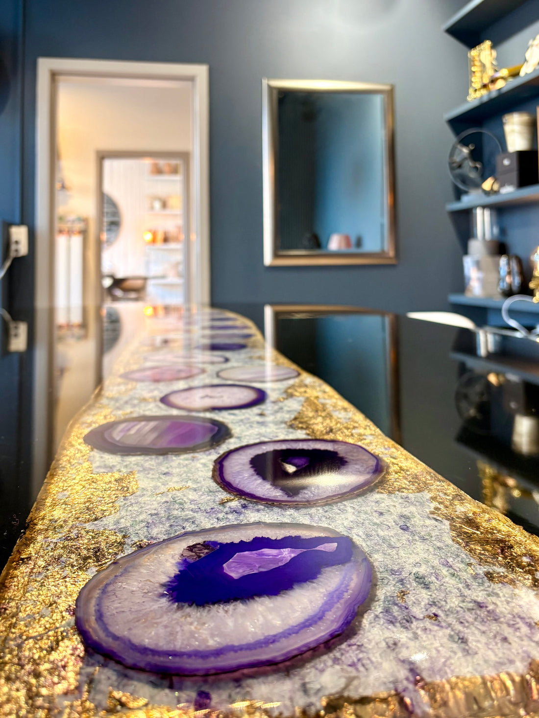 Custom made dining table. With agate stones. Handcrafted by Leonardo Gravina. Worldwide shipping.