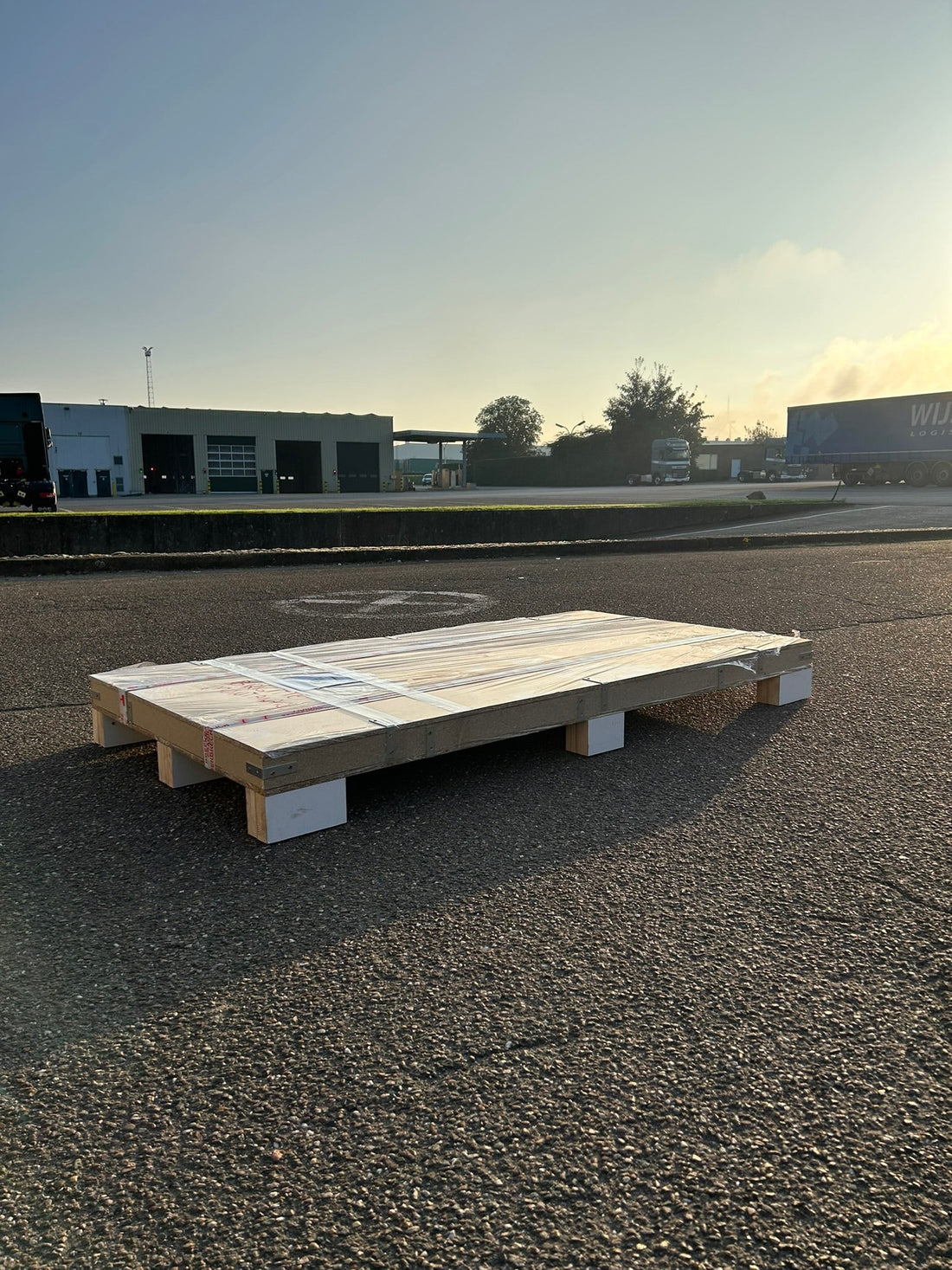 Showing packaging of the dining table: in a custom made wooden box