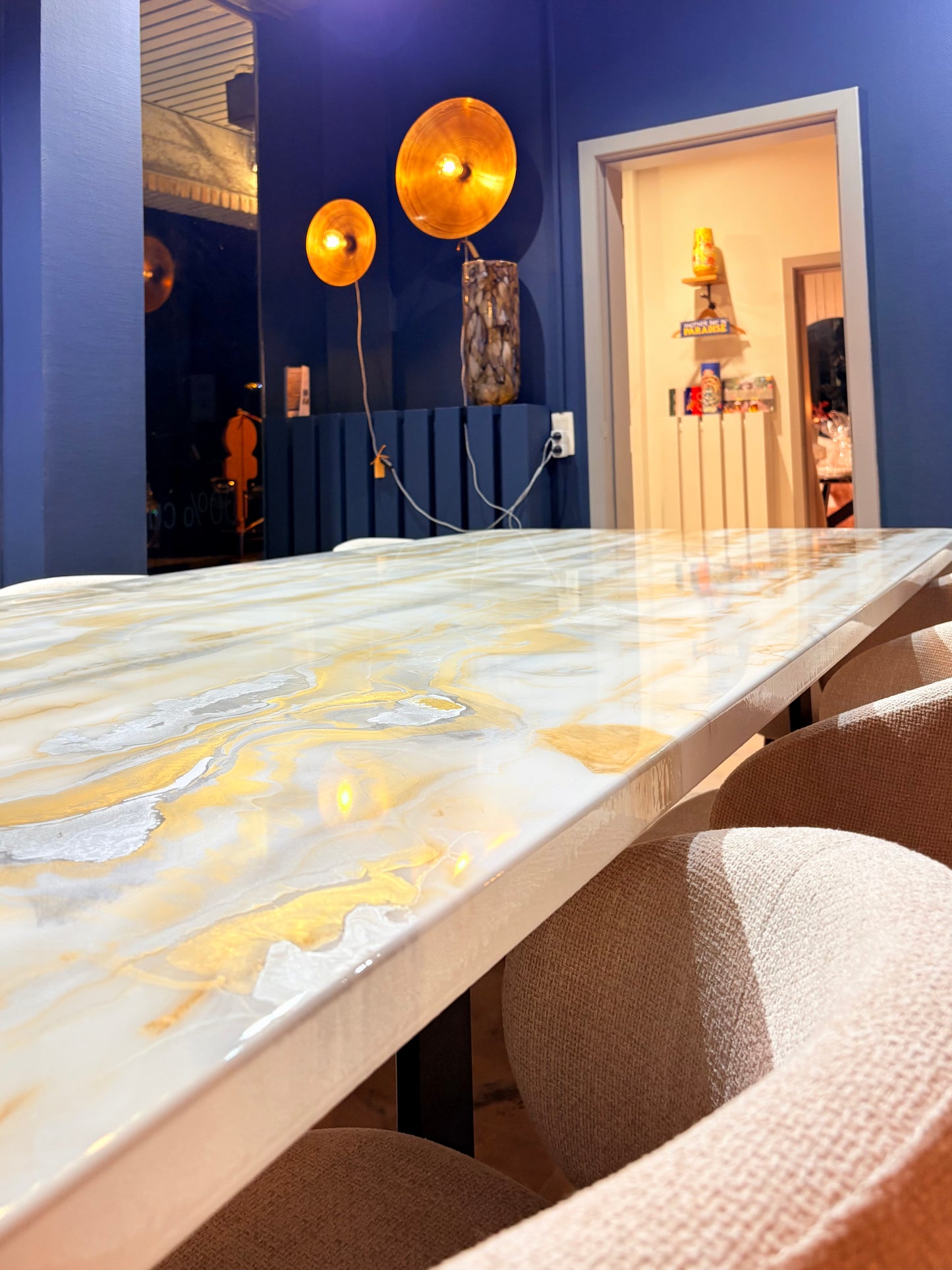 Silver & Gold Poured Resin Dining Table | Rounded Corners
