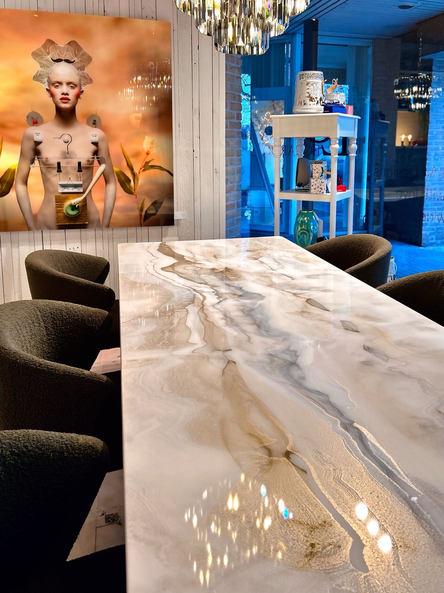 Gold & Silver Marble Effect Dining Table (Handmade)