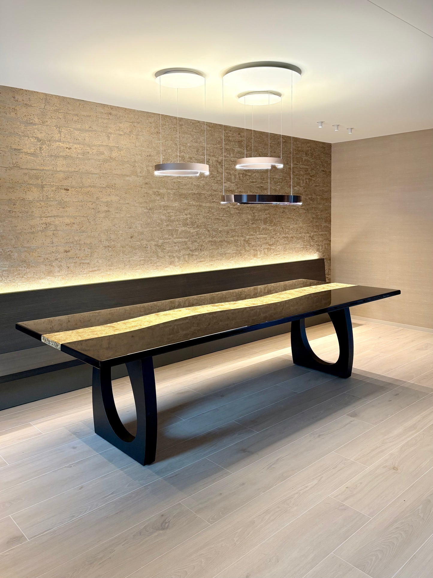 Black Dining Table with Glossy Gold River (Custom Size)