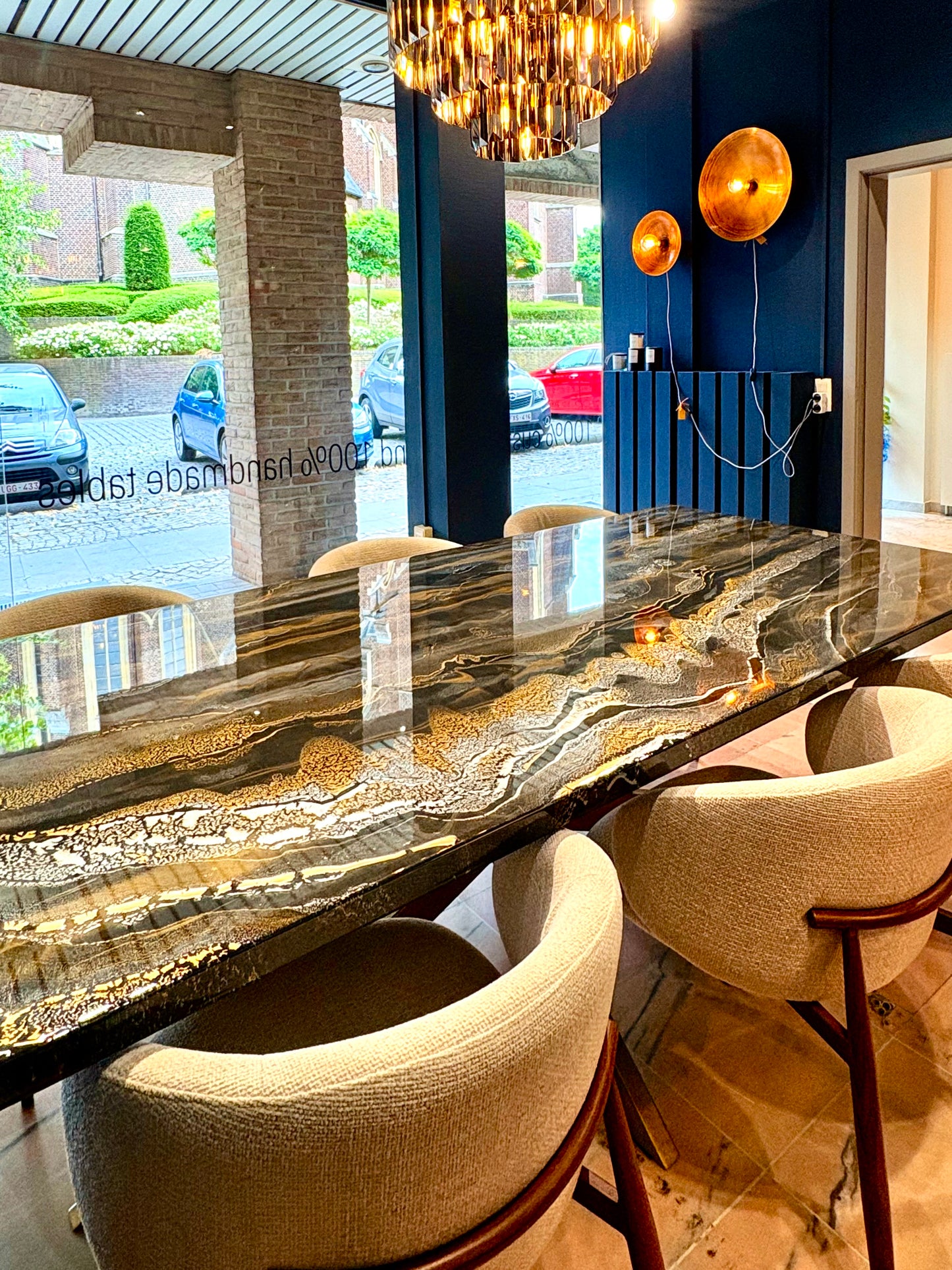 Dark Gold & Silver Resin Dining Table (Handmade)