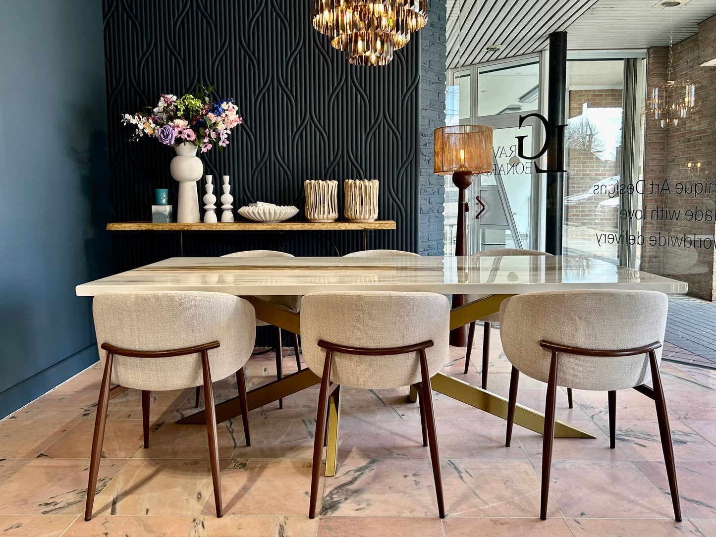 Gold River & Grey Marble Effect Resin Dining Table (Custom)