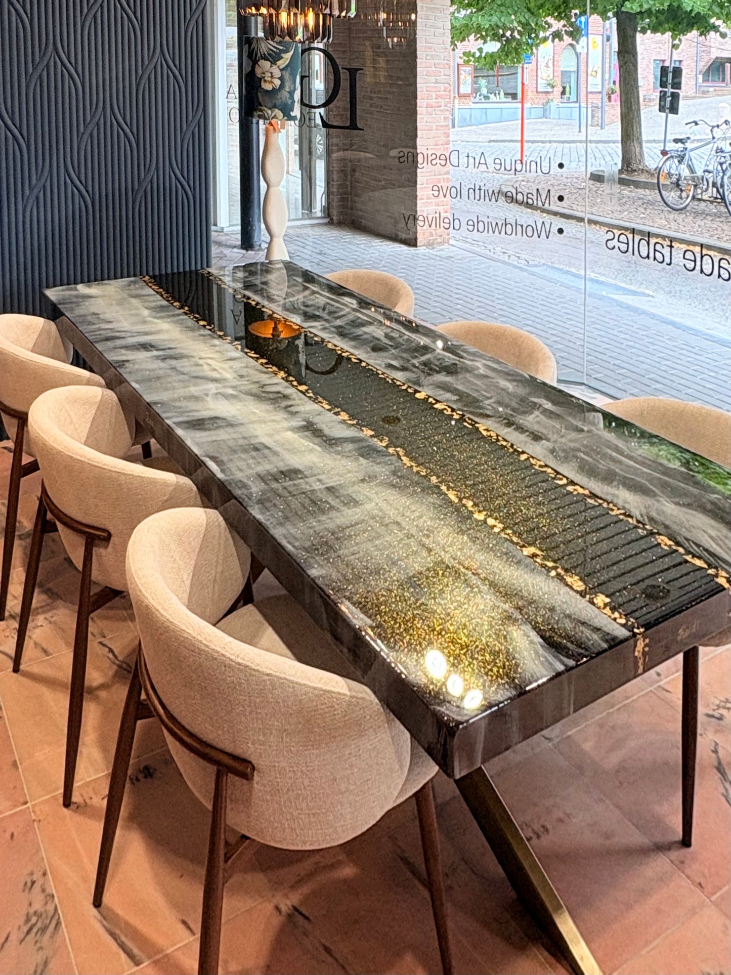 Custom Ocean Beach Epoxy Resin Dining Table | Personalized with Your Names