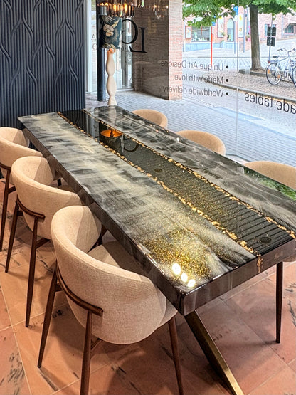 Custom Ocean Beach Epoxy Resin Dining Table | Personalized with Your Names