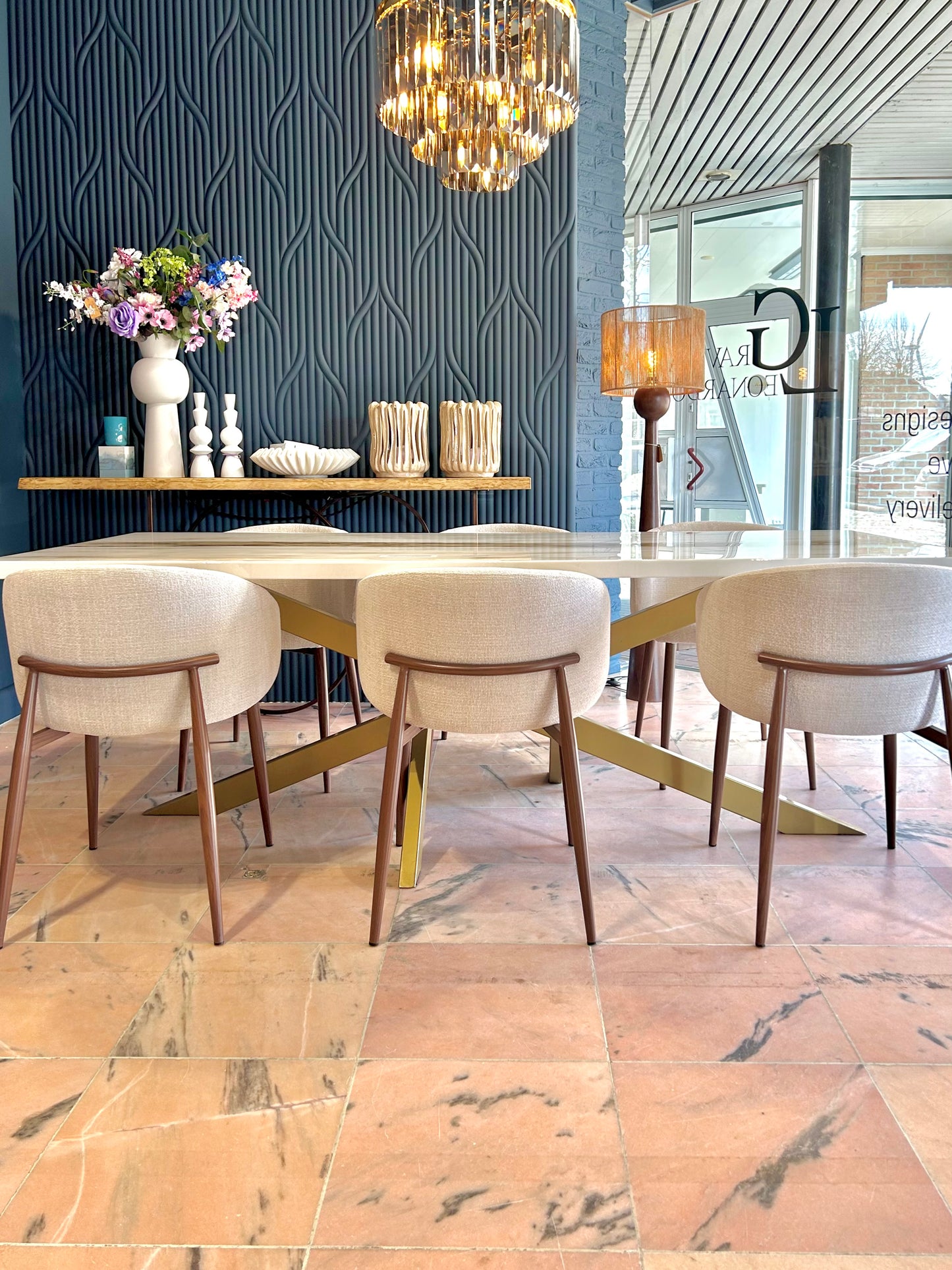 Gold River & Grey Marble Effect Resin Dining Table (Custom)