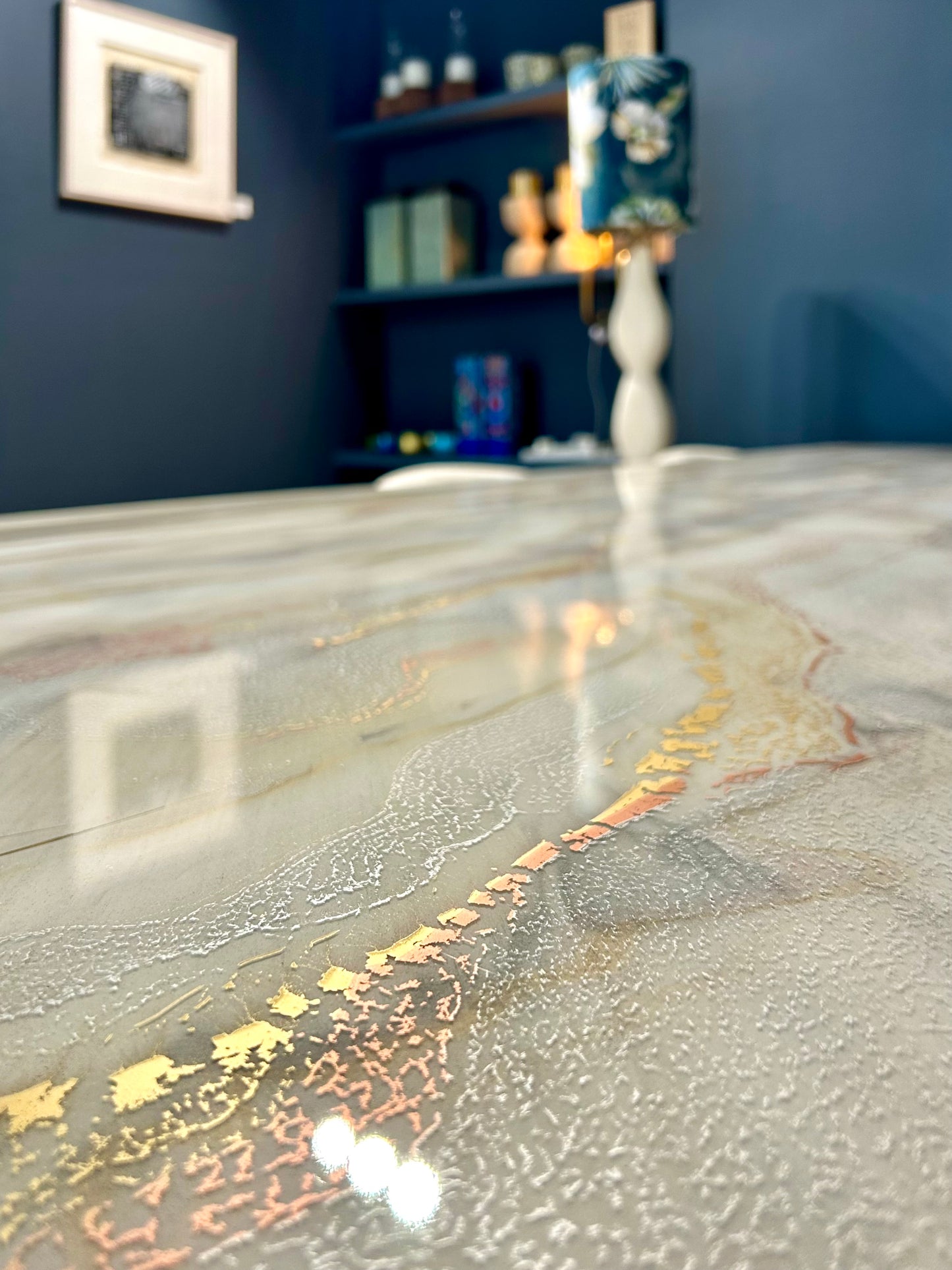 Bronze, Gold & Silver Marble Resin Dining Table (Custom)