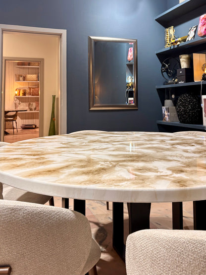 Round Gold Cloud Marble Dining Table | Handcrafted Luxury Epoxy Resin Art