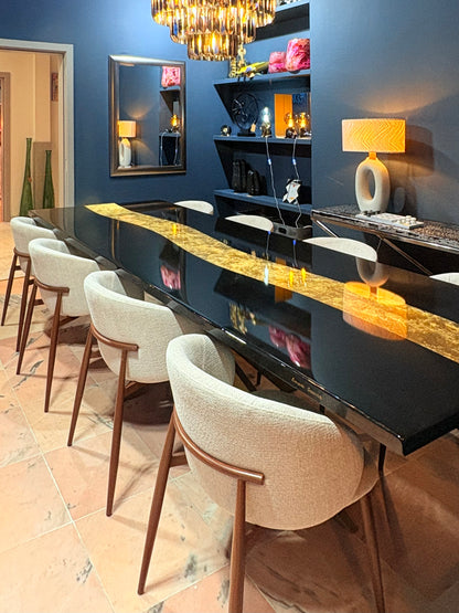 Black Dining Table with Glossy Gold River (Custom Size)