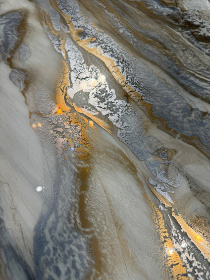 Customized Oval Dining Table | Silver and Gold Pouring Art