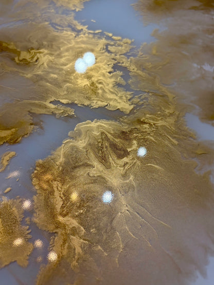Round Gold Cloud Marble Dining Table | Handcrafted Luxury Epoxy Resin Art