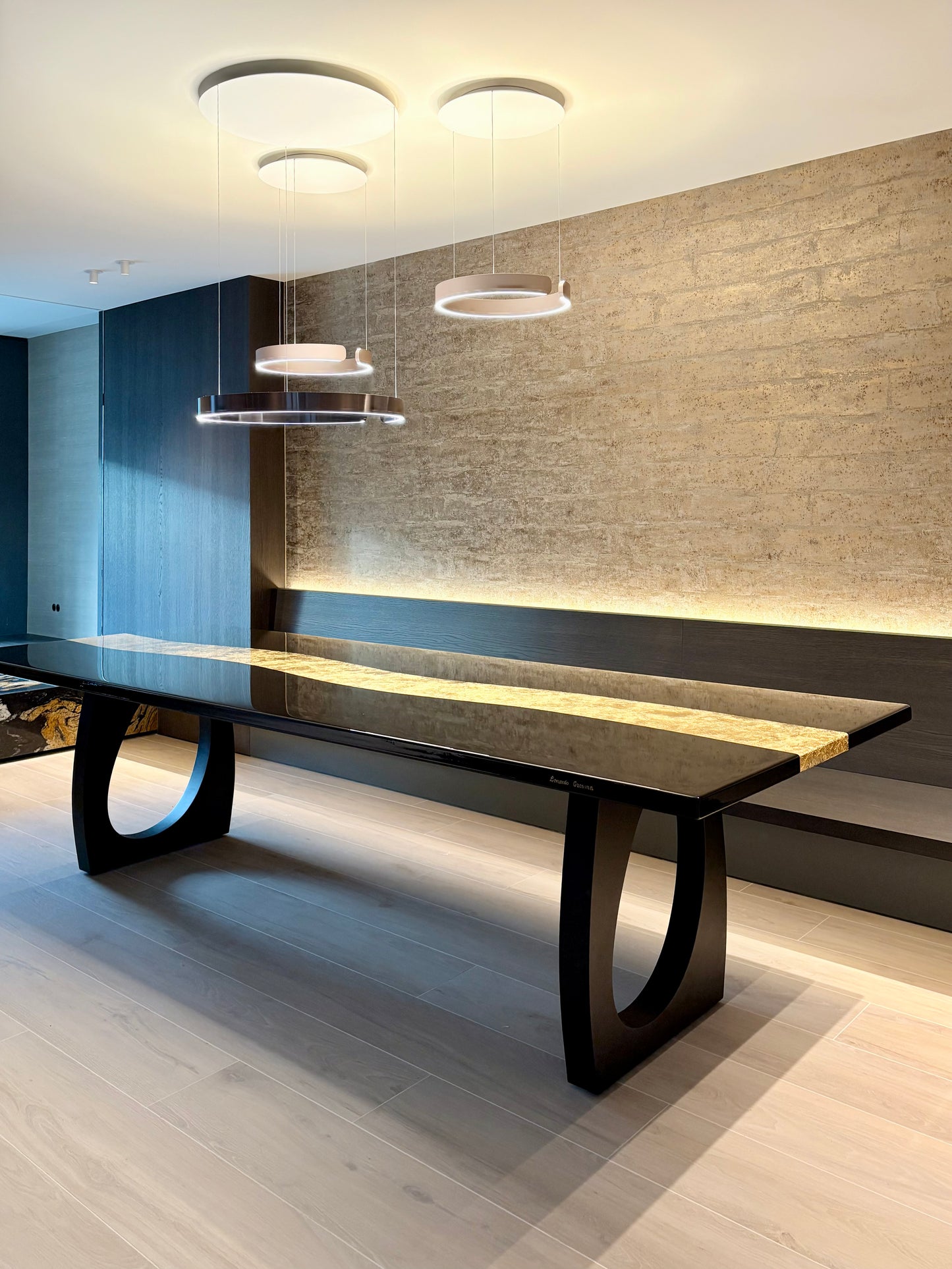 Black Dining Table with Glossy Gold River (Custom Size)