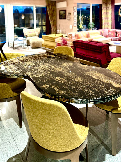 Black Organic Shape Table with 3D Gold Details (Custom)
