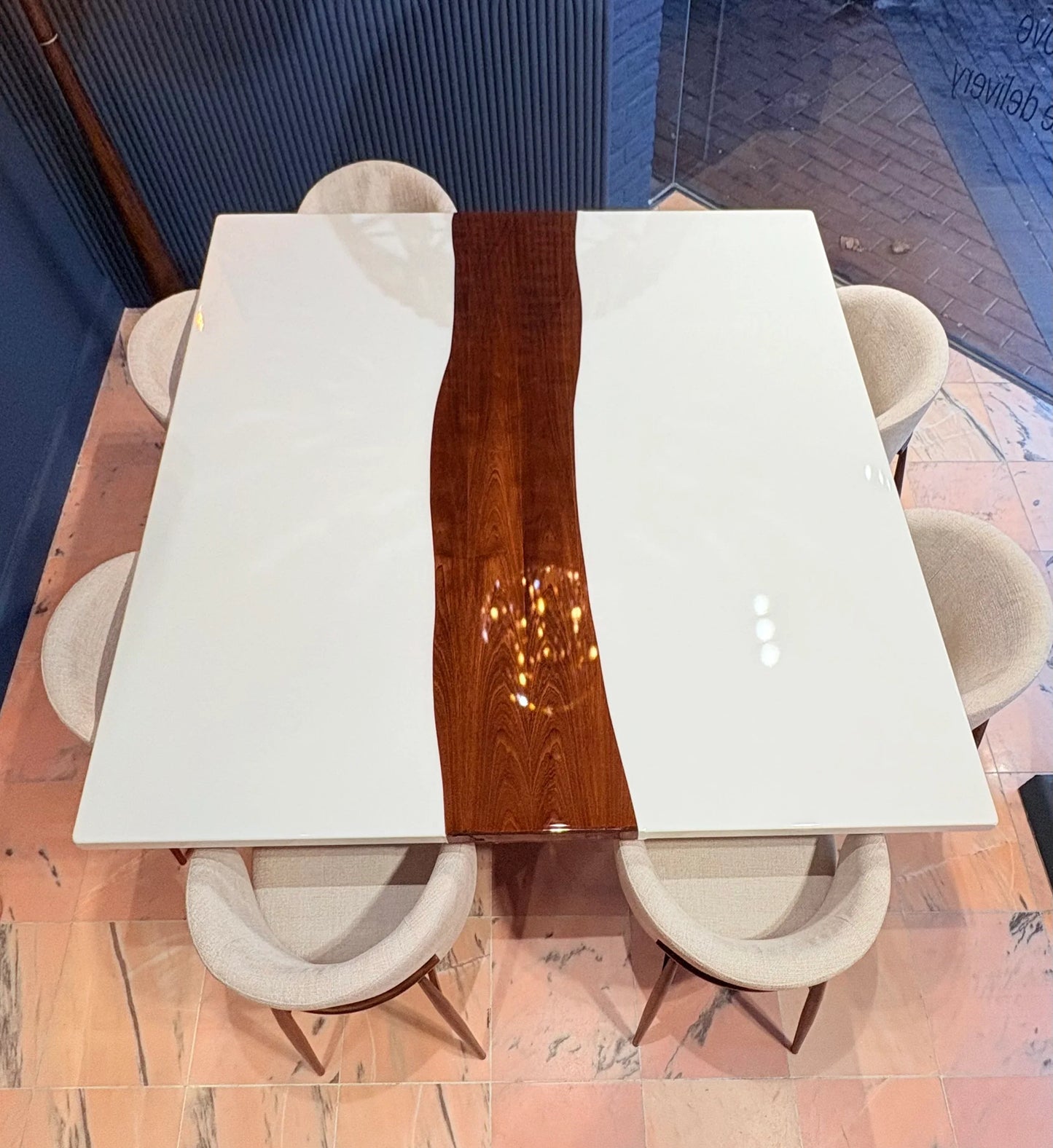 Custom Made Square Dining Table - River Wood Design - Leonardo Gravina 