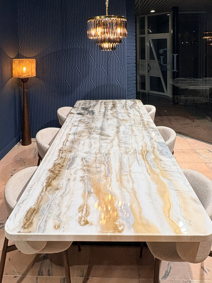 Silver & Gold Poured Resin Dining Table | Rounded Corners