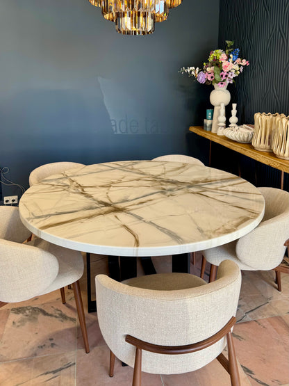 Table de salle à manger ronde | Design en marbre blanc et vert