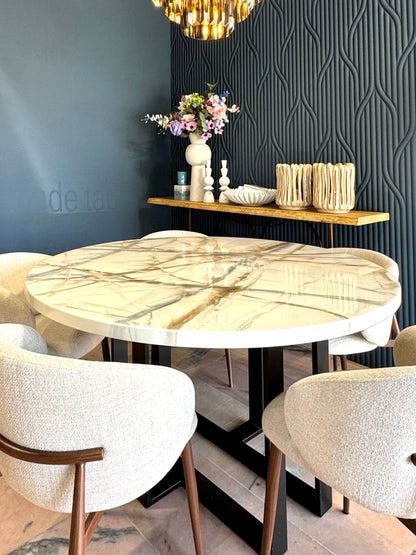 Table de salle à manger ronde | Design en marbre blanc et vert