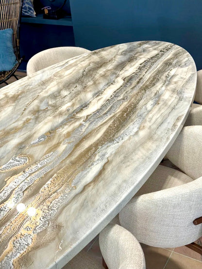 Oval Gold & Silver Marble Effect Dining Table (Custom)