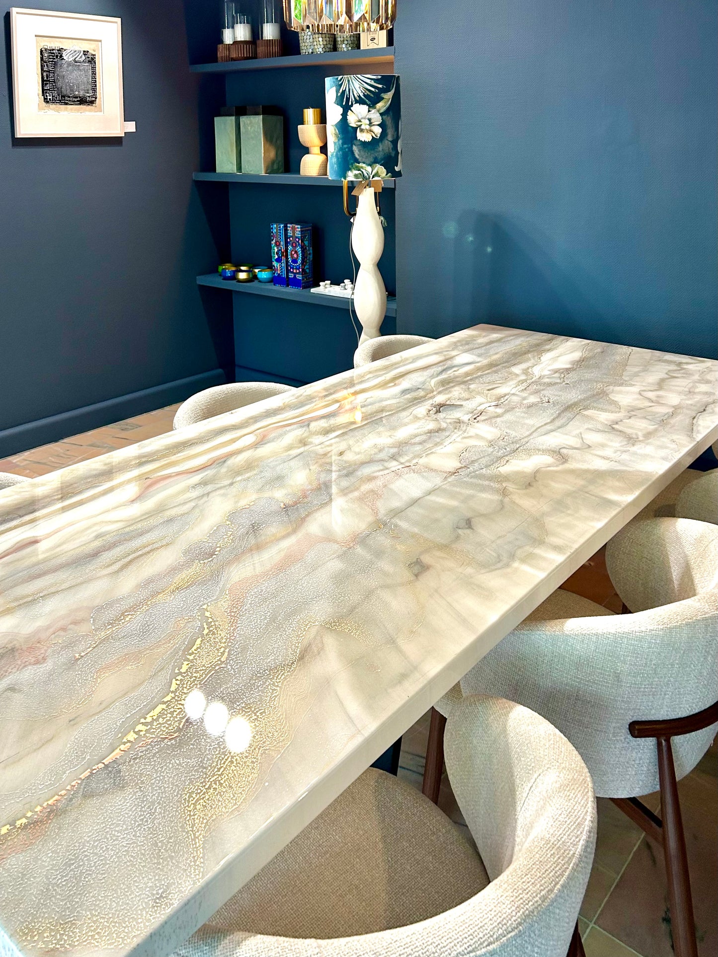 Bronze, Gold & Silver Marble Resin Dining Table (Custom)