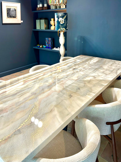 Bronze, Gold & Silver Marble Resin Dining Table (Custom)