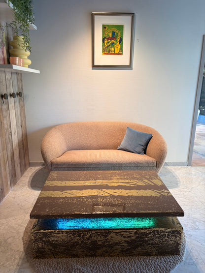 Gold Leaf Coffee Table – Dark Taupe Epoxy Resin with Multicolor LED Lighting