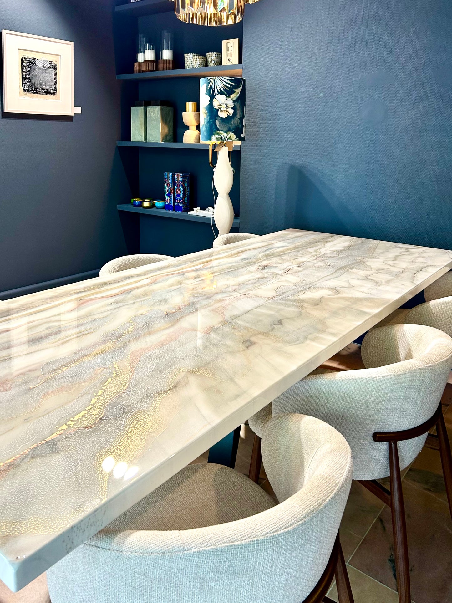 Bronze, Gold & Silver Marble Resin Dining Table (Custom)