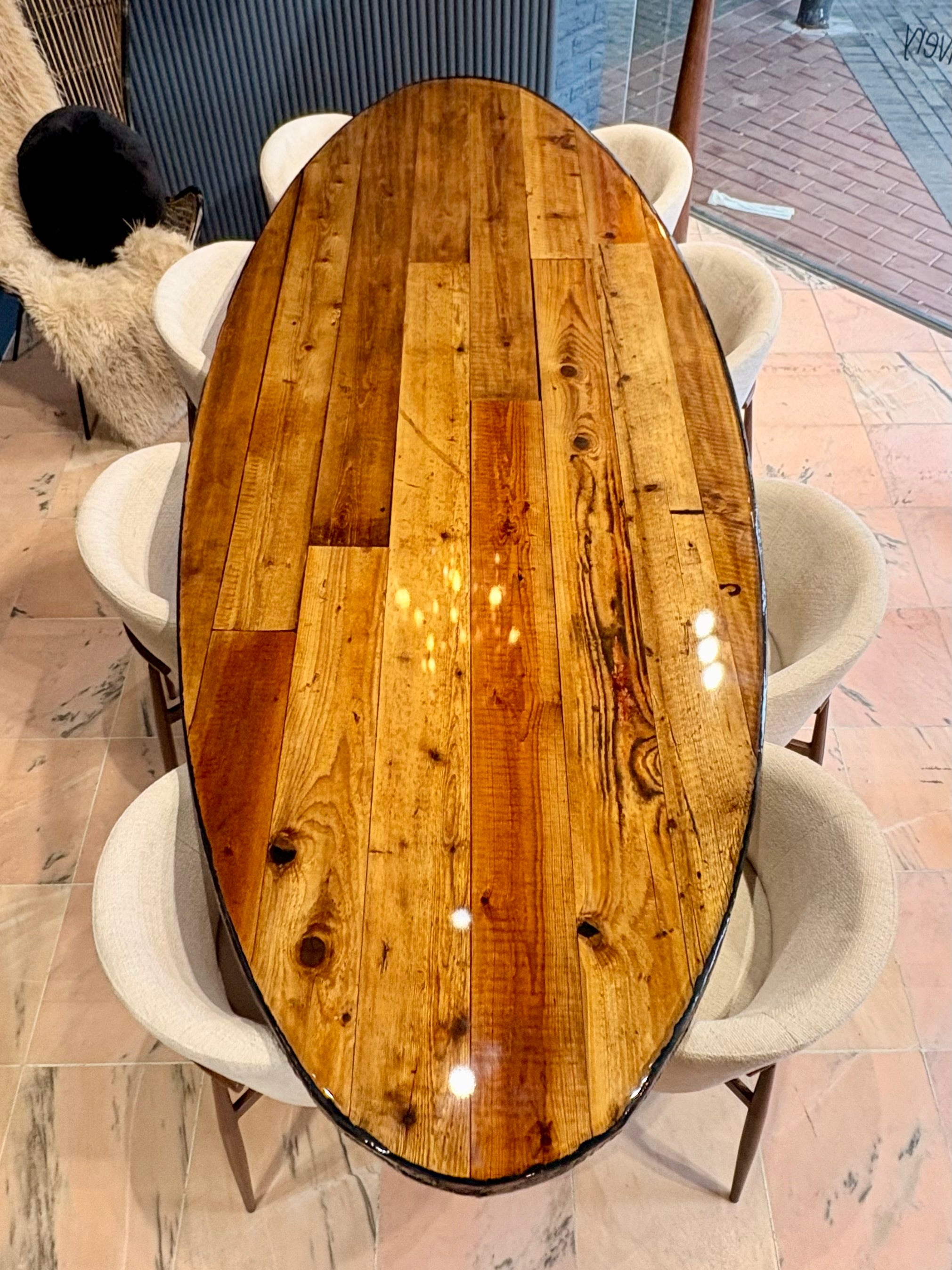 Oval Reclaimed Wood Dining Table | 3D Resin Art | Barnwood