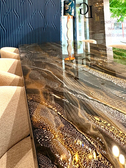 Dark Gold & Silver Resin Dining Table (Handmade)