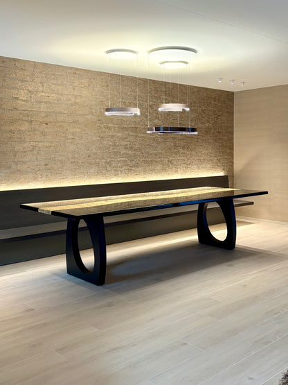 Black Dining Table with Glossy Gold River (Custom Size)