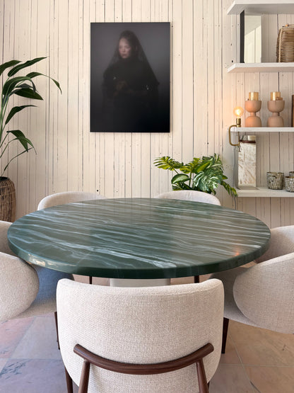 Round Dining Table | Green Marble Epoxy with Gold Accents