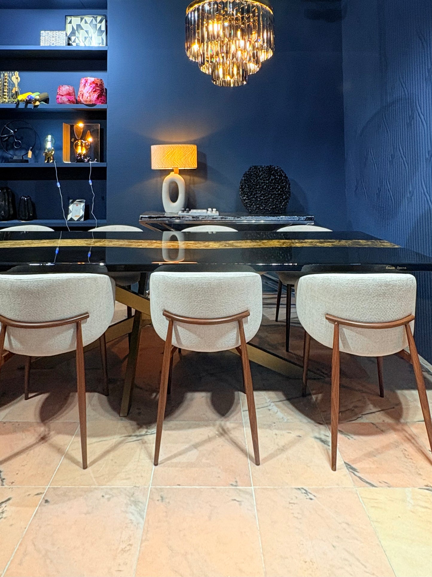 Black Dining Table with Glossy Gold River (Custom Size)