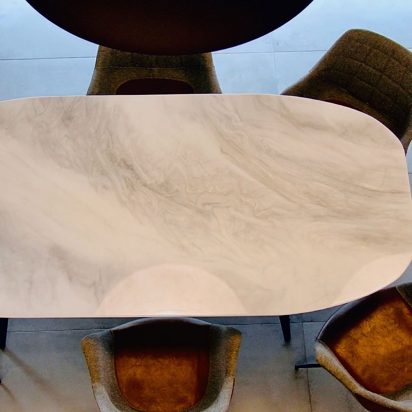 Grey Marble Boat-Shape Dining Table (Handmade Resin Finish)