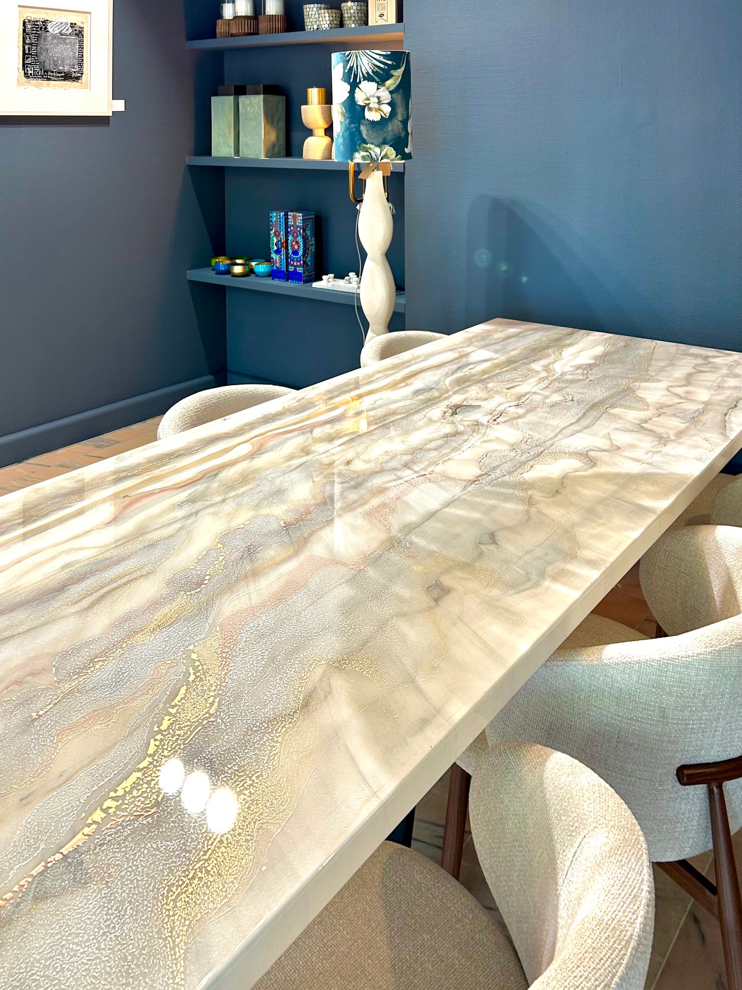 Bronze, Gold & Silver Marble Resin Dining Table (Custom)