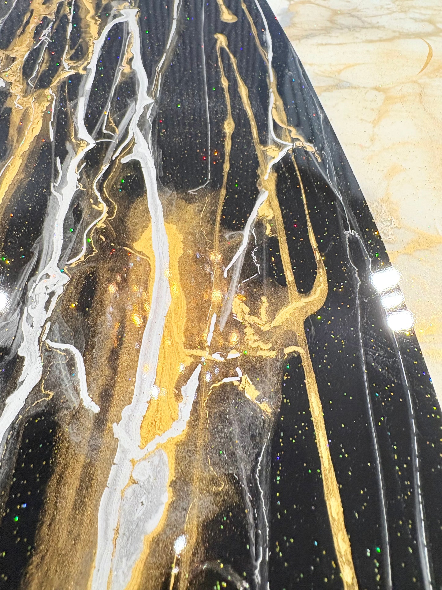 Black Resin River Table with Gold Sparkles (Luxury Handmade)