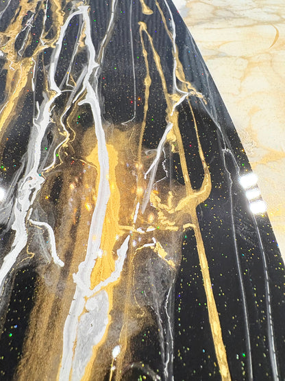 Black Resin River Table with Gold Sparkles (Luxury Handmade)