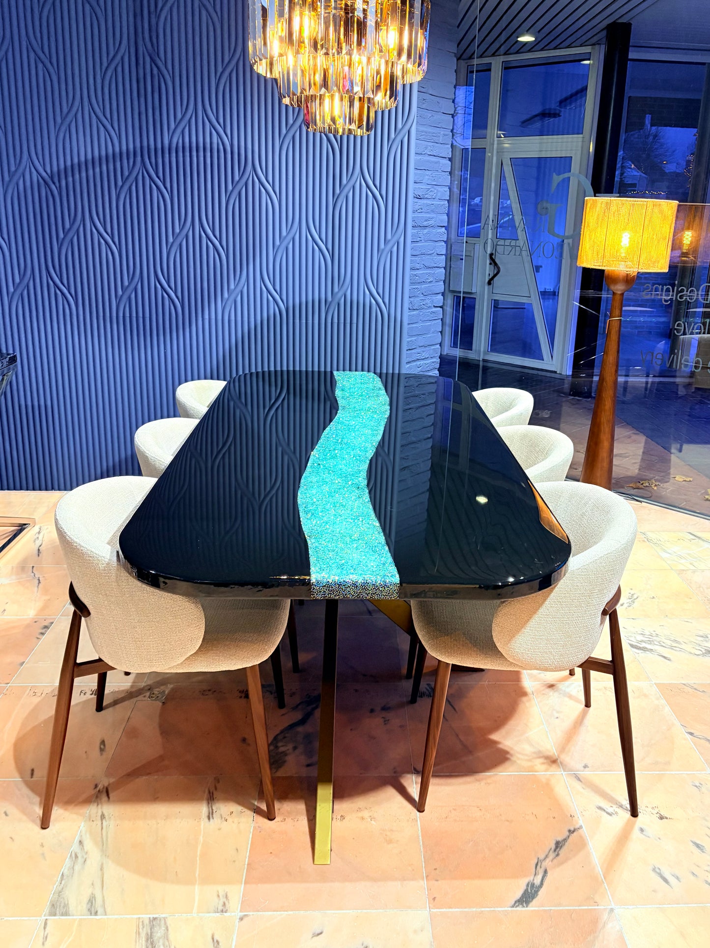 Gemstone Epoxy River Dining Table | Custom Made