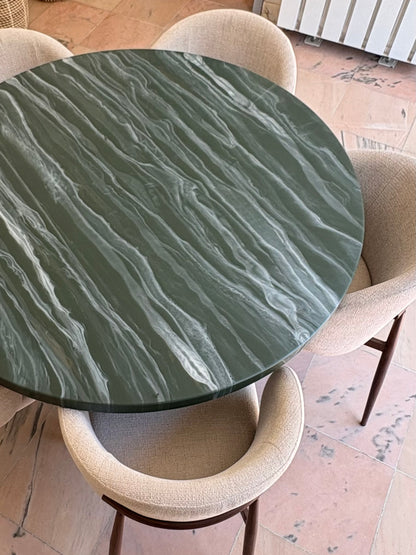 Round Dining Table | Green Marble Epoxy with Gold Accents