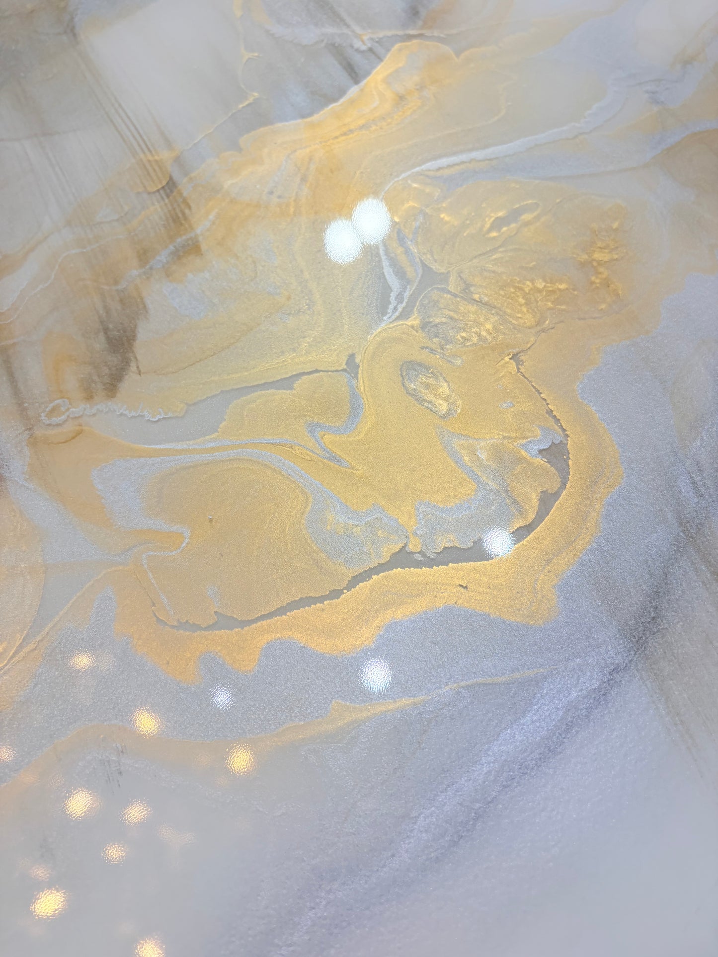 Silver & Gold Poured Resin Dining Table | Rounded Corners