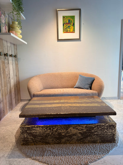 Gold Leaf Coffee Table – Dark Taupe Epoxy Resin with Multicolor LED Lighting