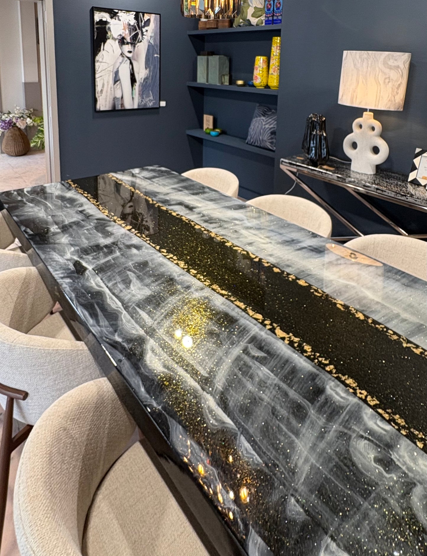 Custom Ocean Beach Epoxy Resin Dining Table | Personalized with Your Names