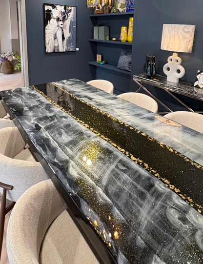 Custom Ocean Beach Epoxy Resin Dining Table | Personalized with Your Names